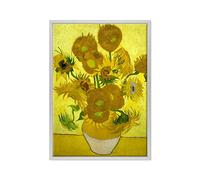 ConKrea QUADRO SU TELA CANVAS INTELAIATO - CON CORNICE - Another vase of sunflowers - Vaso di Girasoli per Van Gogh - 50x70cm - Stile Moderno Bianco - (cod.2699)