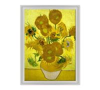 ConKrea QUADRO SU TELA CANVAS INTELAIATO - CON CORNICE - Another vase of sunflowers - Vaso di Girasoli per Van Gogh - 50x70cm - Stile Contemporaneo Bianco - (cod.2699)