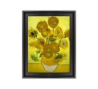 ConKrea QUADRO SU TELA CANVAS INTELAIATO - CON CORNICE - Another vase of sunflowers - Vaso di Girasoli per Van Gogh - 30x40cm - Stile Contemporaneo Nero - (cod.2699)
