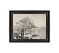 ConKrea Quadro su Tela Canvas INTELAIATO - con Cornice - Antica Incisione - Porta Felice Palermo Monte Pellegrino 1875-30x40cm - Stile Contemporaneo Nero - (cod.3451)