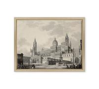 ConKrea QUADRO SU TELA CANVAS INTELAIATO - CON CORNICE - Cattedrale di Palermo - Incisione Antica del 1850 circa - 30x40cm - Stile Moderno Legno Naturale - (cod.2801)