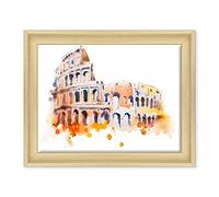 ConKrea Quadro su Tela Canvas INTELAIATO - con Cornice - Colosseo Roma Acquerello - Illustrazione Digitale - 30x40cm - Stile Contemporaneo Legno Naturale - (cod.2470)