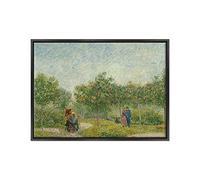 ConKrea - QUADRO SU TELA CANVAS INTELAIATO - CON CORNICE - Coppia di innamorati nel giardino di Montmartre, Parigi per Van Gogh - 50x70cm - Stile Moderno Nero - (cod.2646)