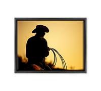ConKrea QUADRO SU TELA CANVAS INTELAIATO - CON CORNICE - Cowboys Cappello - Cavallo Texas - 30x40cm - Stile Moderno Nero - (cod.1492)