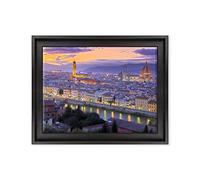 ConKrea Quadro su Tela Canvas INTELAIATO - con Cornice - Firenze - Toscana - Fiume Arno - 30x40cm - Stile Contemporaneo Nero - (cod.1300)