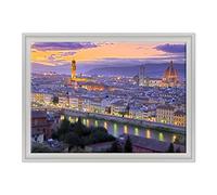 ConKrea Quadro su Tela Canvas INTELAIATO - con Cornice - Firenze - Toscana - Fiume Arno - 50x70cm - Stile Contemporaneo Bianco - (cod.1300)