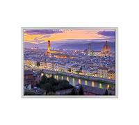 ConKrea Quadro su Tela Canvas INTELAIATO - con Cornice - Firenze - Toscana - Fiume Arno - 50x70cm - Stile Moderno Bianco - (cod.1300)