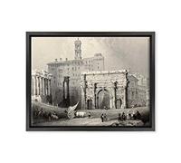 ConKrea QUADRO SU TELA CANVAS INTELAIATO - CON CORNICE - Fori Imperiali Romani - Roma - Antica incisione 1842-30x40cm - Stile Moderno Nero - (cod.2823)