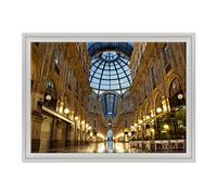 ConKrea Quadro su Tela Canvas INTELAIATO - con Cornice - Galleria Vittorio Emanuele II - Milano Centro - Duomo Moda Fashion - 50x70cm - Stile Contemporaneo Bianco - (cod.1473)