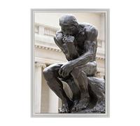 ConKrea Quadro su Tela Canvas INTELAIATO - con Cornice - Il Pensatore di Rodin - Statua - 70x100cm - Stile Contemporaneo Bianco - (cod.1303)