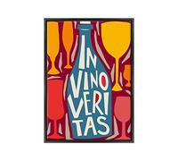 ConKrea Quadro su Tela Canvas INTELAIATO - con Cornice - in Vino Veritas - Enoteca Vino - Illustrazione Cubista - 50x70cm - Stile Moderno Nero - (cod.3037)