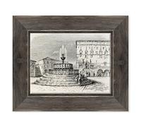 ConKrea Quadro su Tela Canvas INTELAIATO - con Cornice - Incisione Antica - Fontana Maggiore Palazzo dei Priori Perugia - 1845-30x40cm - Stile Country Nero Shabby - (cod.3317)