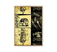 ConKrea Quadro su Tela Canvas INTELAIATO - con Cornice - Leonardo da Vinci - Studio di Anatomia - Medicina Chirurgia - 50x70cm - Stile Moderno Legno Naturale - (cod.339)