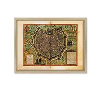 ConKrea Quadro su Tela Canvas INTELAIATO - con Cornice - Mappa Antica - Milano Medioevo Medioevale - Mediolanum - 30x40cm - Stile Moderno Legno Naturale - (cod.307)