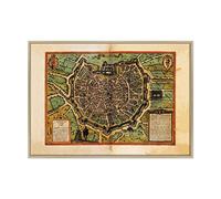 ConKrea Quadro su Tela Canvas INTELAIATO - con Cornice - Mappa Antica - Milano Medioevo Medioevale - Mediolanum - 70x100cm - Stile Moderno Legno Naturale - (cod.307)