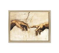 ConKrea - Quadro su Tela Canvas INTELAIATO - con Cornice - Michelangelo - La Creazione - Cappella Sistina - Arte Sacra - 30x40cm - Stile Moderno Legno Naturale - (cod.120)