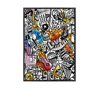 ConKrea Quadro su Tela Canvas INTELAIATO - con Cornice - Musica Jazz Soul Blues Rock - Illustrazione Graffiti - Street Art - 70x100cm - Stile Moderno Nero- (cod.3074)