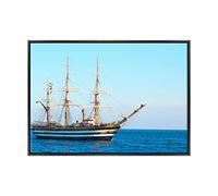 ConKrea Quadro su Tela Canvas INTELAIATO - con Cornice - Nave Battello Amerigo Vespucci - Mare Pirati Oceano - 70x100cm - Stile Moderno Nero- (cod.3304)