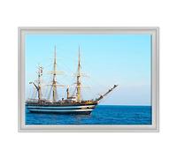 ConKrea Quadro su Tela Canvas INTELAIATO - con Cornice - Nave Battello Amerigo Vespucci - Mare Pirati Oceano - 50x70cm - Stile Contemporaneo Bianco - (cod.3304)