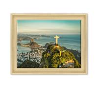 ConKrea Quadro su Tela Canvas INTELAIATO - con Cornice - Rio De Janeiro - Brazile - Cristo Redentore - 30x40cm - Stile Contemporaneo Legno Naturale - (cod.2962)