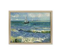 ConKrea QUADRO SU TELA CANVAS INTELAIATO - CON CORNICE - Seascape near Les Saintes-Maries-de-la-Mer - Vista sul mare per Van Gogh - 30x40cm - Stile Moderno Legno Naturale - (cod.2670)