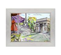 ConKrea QUADRO SU TELA CANVAS INTELAIATO - CON CORNICE - Torre Eiffel - Parigi Illustrazione Digitale - 50x70cm - Stile Country Bianco Shabby - (cod.3374)