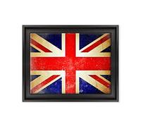 ConKrea QUADRO SU TELA CANVAS INTELAIATO - CON CORNICE - Union Jack Flag - Bandiera Inglese UK - 30x40cm - Stile Contemporaneo Nero - (cod.2809)
