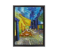 ConKrea Quadro su Tela Canvas INTELAIATO - con Cornice - Van Gogh - caffè di Place du Forum ad Arles - 30x40cm - Stile Moderno Nero - (cod.269)