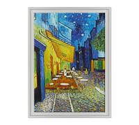 ConKrea Quadro su Tela Canvas INTELAIATO - con Cornice - Van Gogh - caffè di Place du Forum ad Arles - 50x70cm - Stile Contemporaneo Bianco - (cod.269)