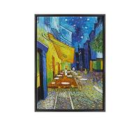 ConKrea Quadro su Tela Canvas INTELAIATO - con Cornice - Van Gogh - caffè di Place du Forum ad Arles - 50x70cm - Stile Moderno Nero - (cod.269)
