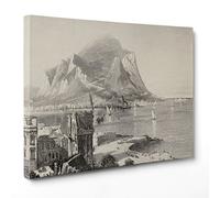 ConKrea Quadro su Tela Canvas - INTELAIATO - Pronto da Appendere - Antica Incisione - Porta Felice Palermo Monte Pellegrino 1875-30x40cm - Senza Cornice - (cod.3451)