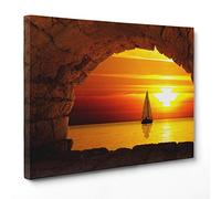 ConKrea QUADRO SU TELA CANVAS - INTELAIATO - PRONTO DA APPENDERE - Barca a Vela nel tramonto sul mare - 50x70cm - Senza Cornice - (cod.3335)