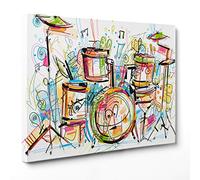 ConKrea QUADRO SU TELA CANVAS - INTELAIATO - PRONTO DA APPENDERE - Batteria Percussioni Musica - Illustrazione - Disegno Astratto Digitale - 30x40cm - Senza Cornice - (cod.3092)