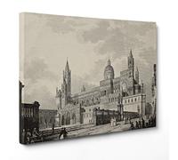 ConKrea QUADRO SU TELA CANVAS - INTELAIATO - PRONTO DA APPENDERE - Cattedrale di Palermo - Incisione Antica del 1850 circa - 50x70cm - Senza Cornice - (cod.2801)