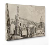 ConKrea QUADRO SU TELA CANVAS - INTELAIATO - PRONTO DA APPENDERE - Cattedrale di Palermo - Incisione Antica del 1850 circa - 70x100cm - Senza Cornice - (cod.2800)