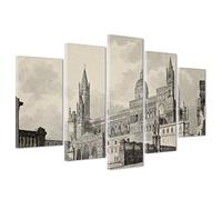 ConKrea QUADRO SU TELA CANVAS - INTELAIATO - PRONTO DA APPENDERE - Cattedrale di Palermo - Incisione Antica del 1850 circa - 170x86cm (cod.2801)