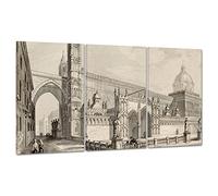 ConKrea QUADRO SU TELA CANVAS - INTELAIATO - PRONTO DA APPENDERE - Cattedrale di Palermo - Incisione Antica del 1850 circa - 100x50cm (cod.2800)