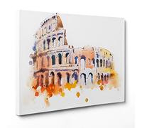 ConKrea Quadro su Tela Canvas - INTELAIATO - Pronto da Appendere - Colosseo Roma Acquerello - Illustrazione Digitale - 70x100cm - Senza Cornice - (cod.2470)