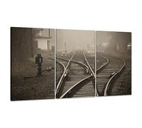 ConKrea QUADRO SU TELA CANVAS - INTELAIATO - PRONTO DA APPENDERE - Ferrovia - Binari del Treno - Natura Paesaggio Panorama - 100x50cm (cod.3836)