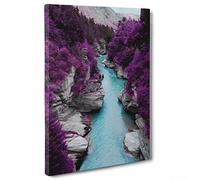 ConKrea QUADRO SU TELA CANVAS - INTELAIATO - PRONTO DA APPENDERE - Foresta Viola sul Fiume - 70x100cm - Senza Cornice - (cod.3212)