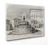 ConKrea Quadro su Tela Canvas - INTELAIATO - Pronto da Appendere - Incisione Antica - Fontana Maggiore Palazzo dei Priori Perugia - 1845-30x40cm - Senza Cornice - (cod.3317)