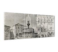 ConKrea Quadro su Tela Canvas - INTELAIATO - Pronto da Appendere - Incisione Antica - Fontana Maggiore Palazzo dei Priori Perugia - 1845-190x70cm (cod.3317)