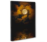 ConKrea QUADRO SU TELA CANVAS - INTELAIATO - PRONTO DA APPENDERE - Luna Piena sul Mare - 70x100cm - Senza Cornice - (cod.1341)