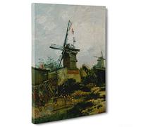 ConKrea QUADRO SU TELA CANVAS - INTELAIATO - PRONTO DA APPENDERE - Mulini a vento su Montmartre per Van Gogh - 100x152cm - Senza Cornice - (cod.2711)