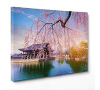 ConKrea QUADRO SU TELA CANVAS - INTELAIATO - PRONTO DA APPENDERE - Palazzo Gyeongbokgung - Sud Corea - Albero Ciliegio in Fiore - 70x100cm - Senza Cornice - (cod.2952)