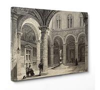 ConKrea QUADRO SU TELA CANVAS - INTELAIATO - PRONTO DA APPENDERE - Palazzo Vecchio Firenze - Antica Incisione 1842-30x40cm - Senza Cornice - (cod.2833)