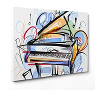 ConKrea QUADRO SU TELA CANVAS - INTELAIATO - PRONTO DA APPENDERE - Pianoforte a coda Musica - Illustrazione - Disegno Astratto Digitale - 30x40cm - Senza Cornice - (cod.3090)