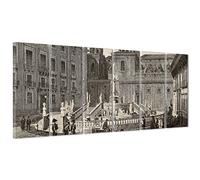 ConKrea QUADRO SU TELA CANVAS - INTELAIATO - PRONTO DA APPENDERE - Piazza Pretoria - Palermo Sicilia - Antica Incisione 1850-190x70cm (cod.2832)