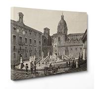 ConKrea QUADRO SU TELA CANVAS - INTELAIATO - PRONTO DA APPENDERE - Piazza Pretoria - Palermo Sicilia - Antica Incisione 1850-50x70cm - Senza Cornice - (cod.2832)