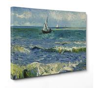 ConKrea QUADRO SU TELA CANVAS - INTELAIATO - PRONTO DA APPENDERE - Seascape near Les Saintes-Maries-de-la-Mer - Vista sul mare per Van Gogh - 70x100cm - Senza Cornice - (cod.2670)